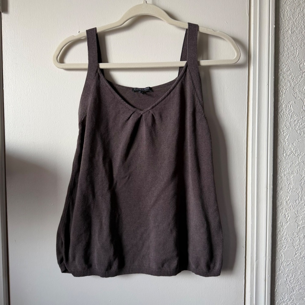 Eileen Fisher Petite Silk Blend Knit V-Neck Camisole Tank Top Brown PL